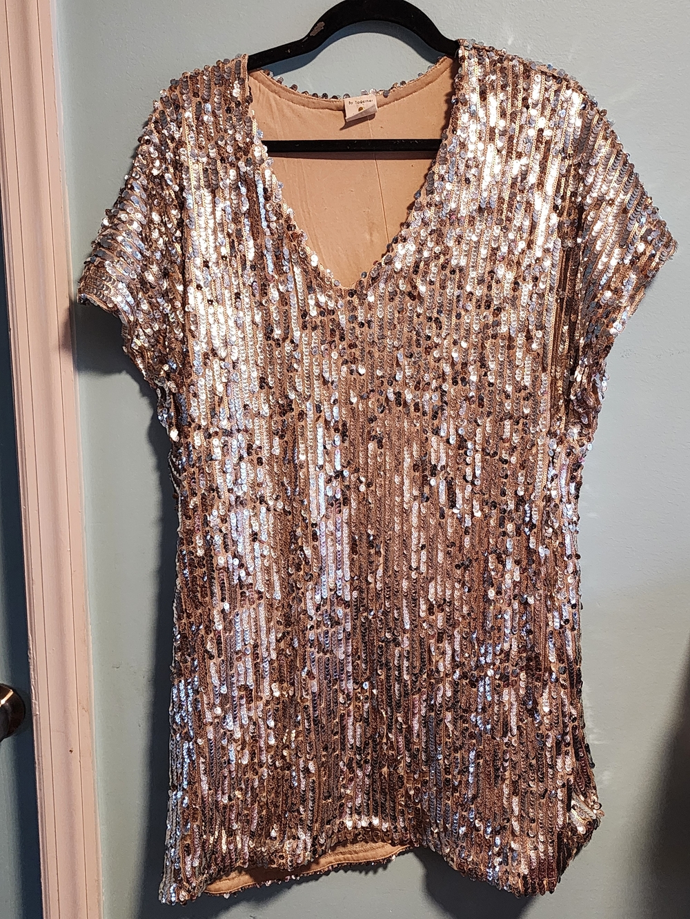 By Together Silver Sequin V-Neck Dress